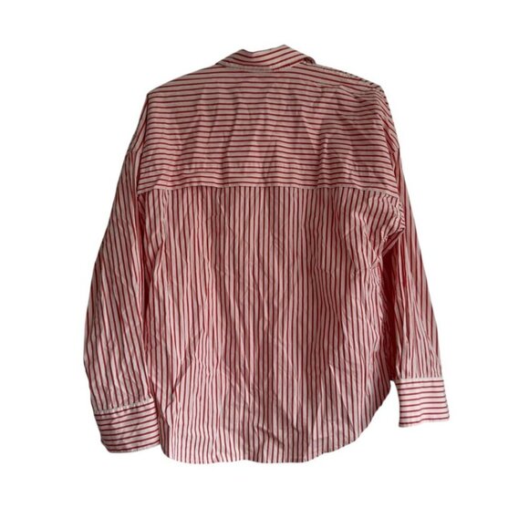 Esprit Red and White Striped High Low Cotton Blend Button Up Women's Size Small - Picture 3 of 10